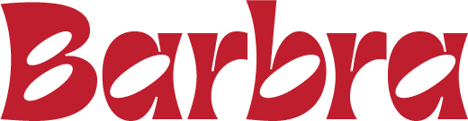 "Barbra" in red angular type