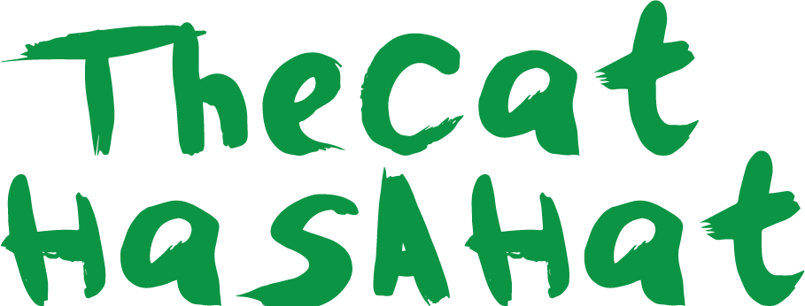 "TheCatHasAHat" in a green childlike scrawl